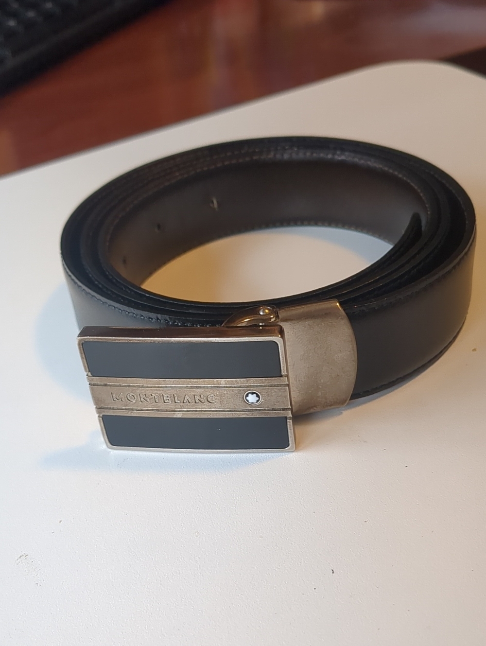 Montblanc Black Leather Belt Reversible to Black or Brown